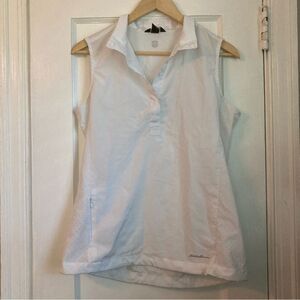 Eddie Bauer White Athletic 1/4 Snap Sleeveless Polo Top Women's Small